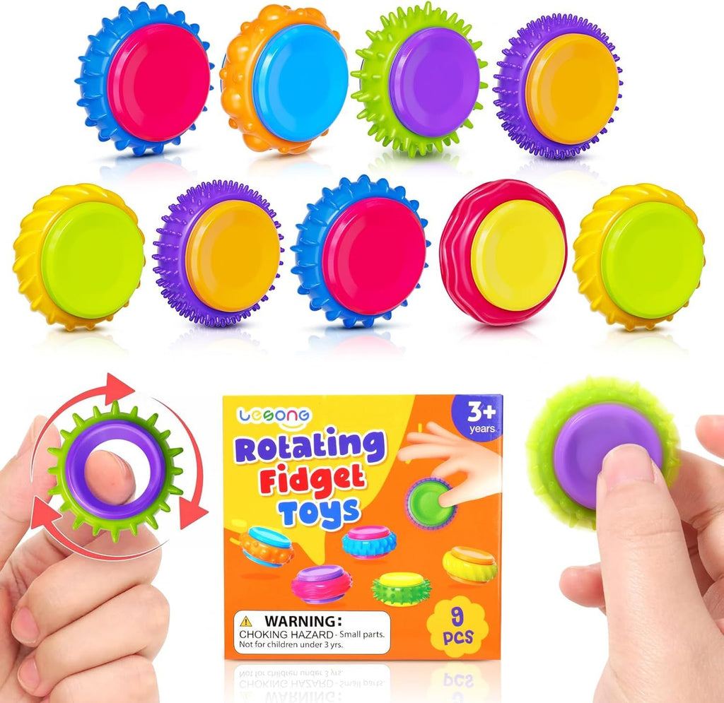 Toys Sensory Rings for Kids: 9 Pack Quiet Finger Spinner - Sensory Texture Stress Toys for Classroom School - Gifts for Students Kids Autism Calming - Christmas Stocking Stuffers