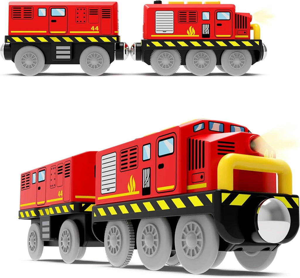 Train Toys Battery Operated Locomotive Trains for Wooden Track, Motorized Train for Toddlers with Magnetic Connection, Compatible with Thomas, Brio, Chuggington, Melissa and Doug