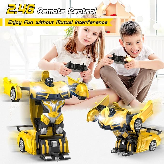Transform Remote Control Car, RC Cars for Boys Age 3-5 6-8, One-Button Transform Toy Cars, 2.4GHz, 360° Spin, 1:16 Scale, Flashing Headlight,3-8 Year Old Grandkids Christmas Birthday Gifts