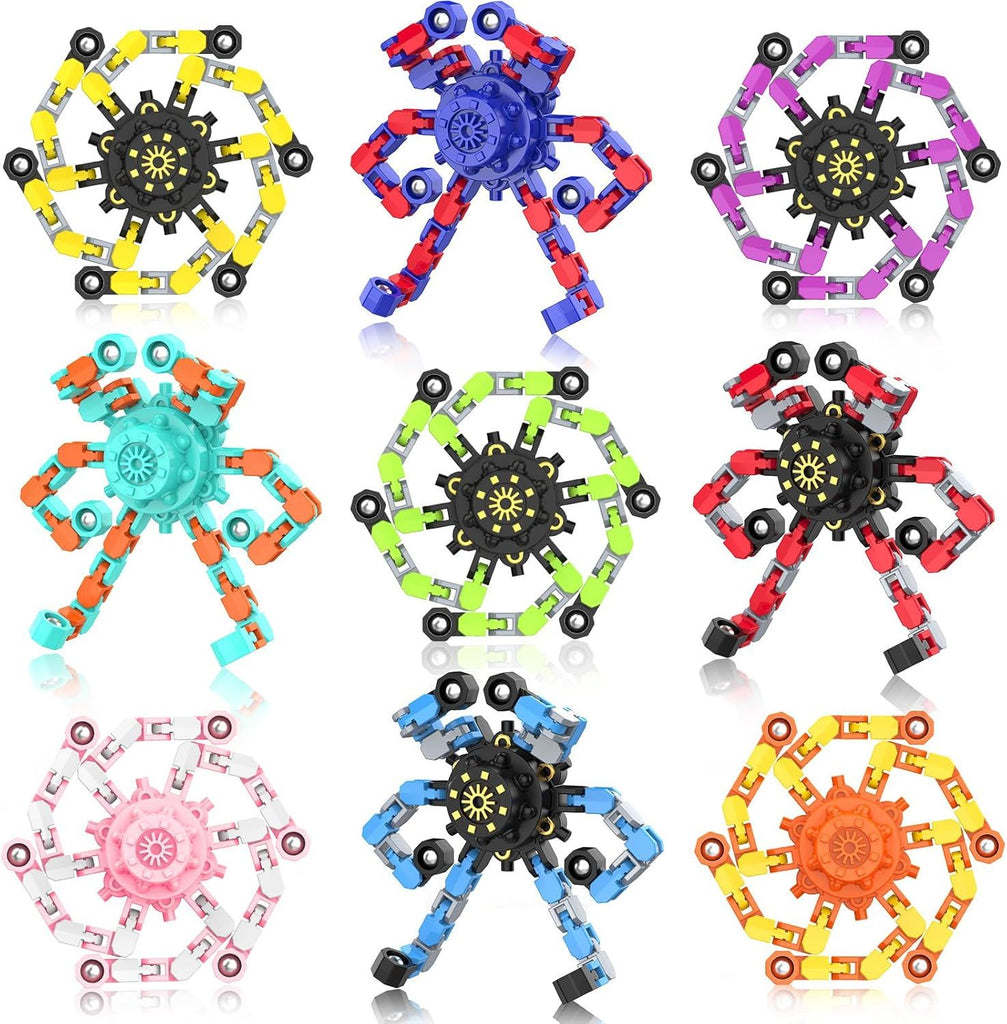 Transformable Fidget Spinners,9PCS Funny Sensory Fidget Toys Adults Deformable Chain DIY Robot Spinner, Fingertip Stress Relief Gyro Toy for Kids, Kids Classroom Prizes