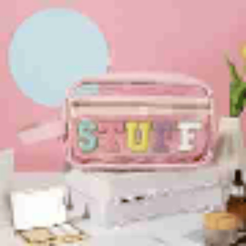 Transparent and visible makeup storage bag, colorful STUFF letters, waterproof and portable toiletry bag