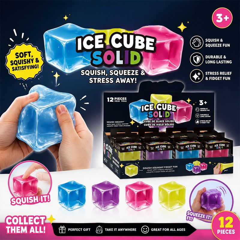 Transparent Ice Cube Stretch Fidget Toy, Soft TPR Squish Squeeze Sensory Toy, Anxiety Relief Decompression Toy 2 Pack Random Color