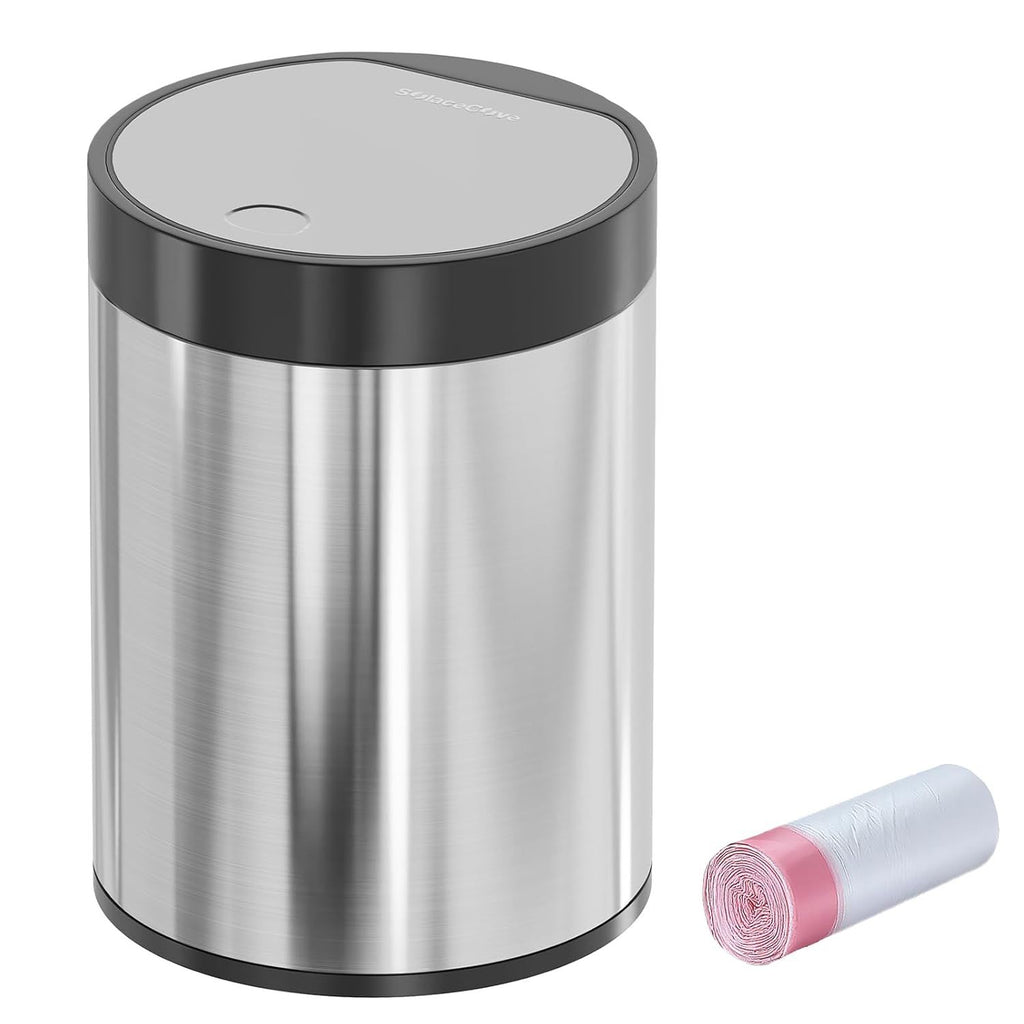 Trash Can for Desk 0.4 Gallon,1.5L Stainless Steel mini Desk Trash can with Lid, Tiny Trash Can for Desk with 1 Roll Bags for Office, Home, Car,(Brushed Gray)