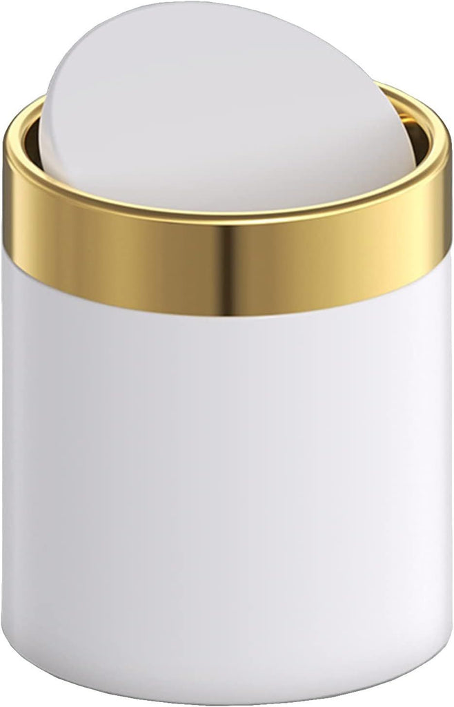 Trash Can with Lid, Metal Small Tiny Mini Trash Bin Can, Mini Countertop Trash Cans for Desk Car Office Kitchen, Swing Top Trash Bin 1.5 L/0.40 Gal (White)
