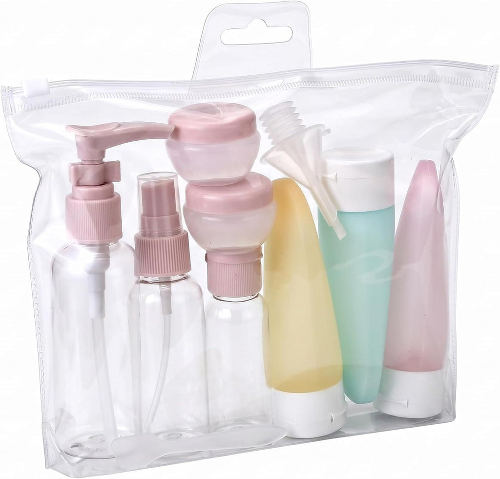 Travel Bottles for Toiletries, 11pcs Leak Proof Refillable Skincare Containers Portable Shampoo and Conditioner Bottles, Clear Travel Size Toiletries Set for Vacation and Business Trip