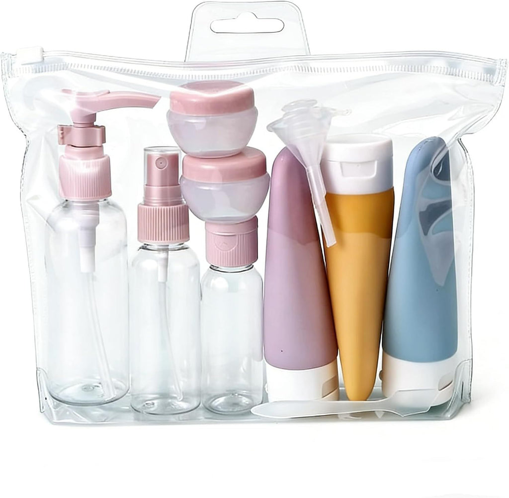 Travel Bottles Kit 11 Pack BPA Free Leak Proof Portable Toiletry Containers Set Squeezable Refillable Clear PET Flight Size Cosmetic Containers for Lotion Shampoo Conditioner Cream Soap