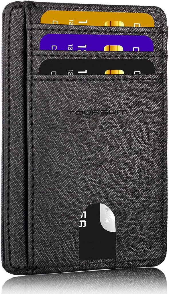 Travel Minimalist Slim Front Pocket Wallet for Men Women RFID Blocking Credit Card Holder Case Cross Black