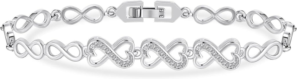 Trendy Tennis Bracelet White Gold Cubic Zirconias Bracelet for Women | Butterfly Clover Heart Bear Infinity Ball | Size 7.5 inches