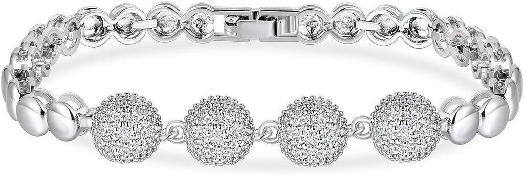 Trendy Tennis Bracelet White Gold Cubic Zirconias Bracelet for Women | Butterfly Clover Heart Bear Infinity Ball | Size 7.5 inches