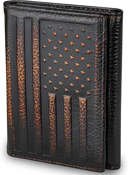 Trifold Wallets for Men  Wallet Full Grain Leather with Hand Burnished Tri-Fold Wallet RFID Blockin