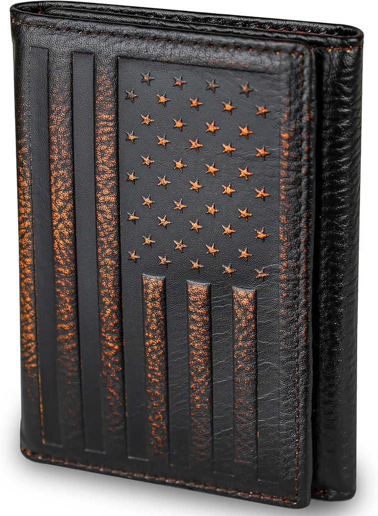 Trifold Wallets for Men  Wallet Full Grain Leather with Hand Burnished Tri-Fold Wallet RFID Blocking