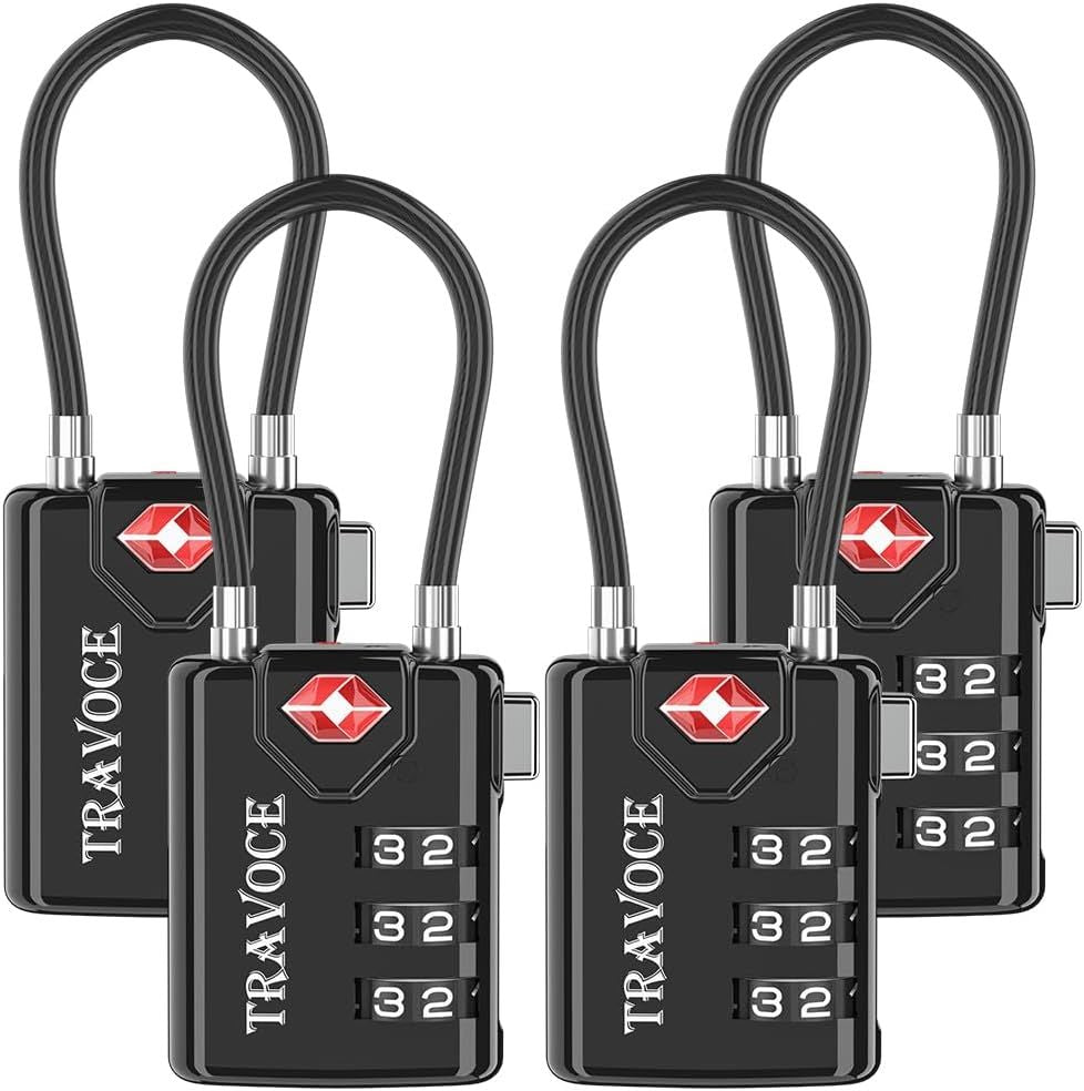 TSA Approved Luggage Locks 4 Pack Black Travel Locks for Suitcases, Gym Lockers, Toolboxes, Backpacks, and More