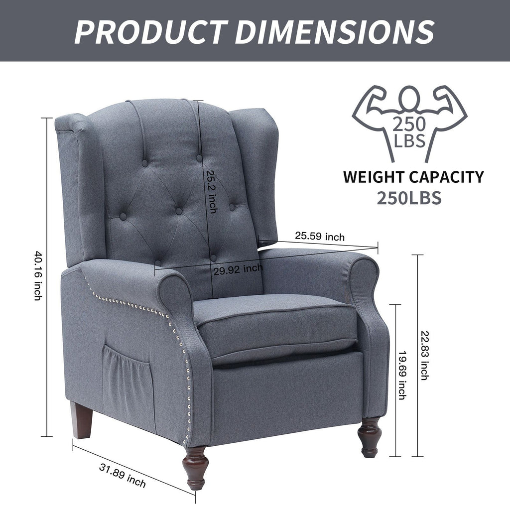 Tufted Push Back Arm Chair Single Reclining Club Chair Home Padded Seating Living Room Sofa