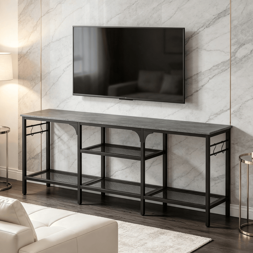 TV Stand for TVs up to 65 Inch 3-Tier Open Shelves Storage 4 Hooks Living Room Entertainment Center Modern Simple Style Furniture