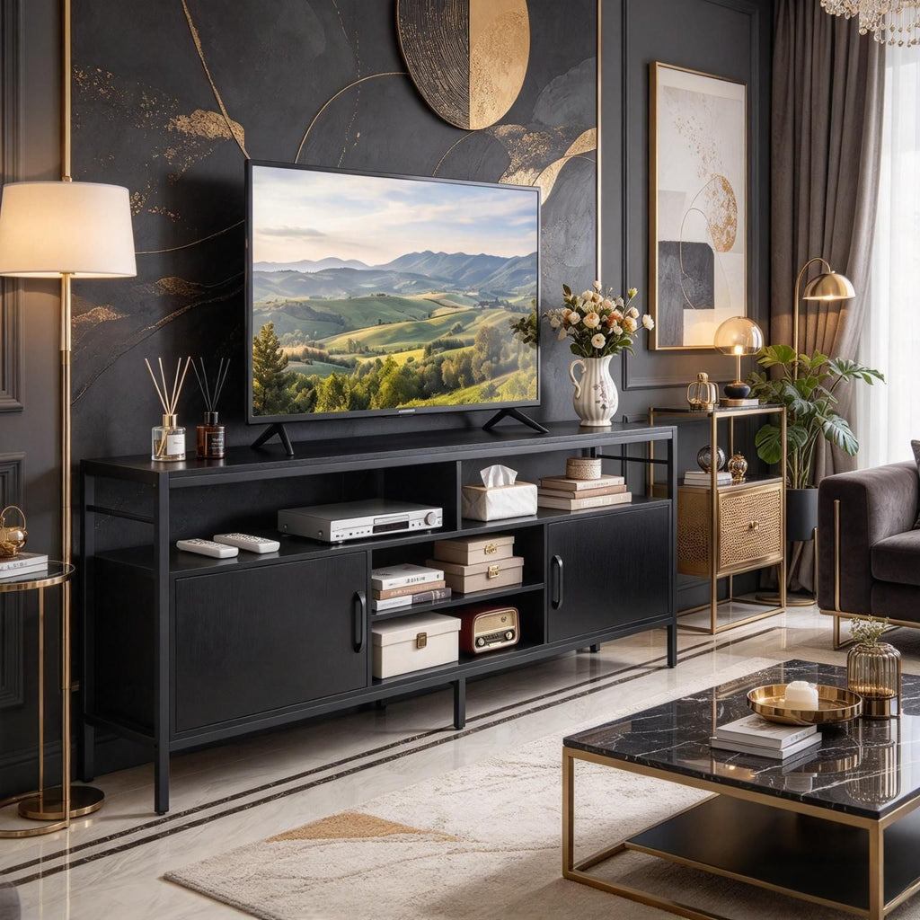 TV Stand with Cabinets Adjustable Shelf