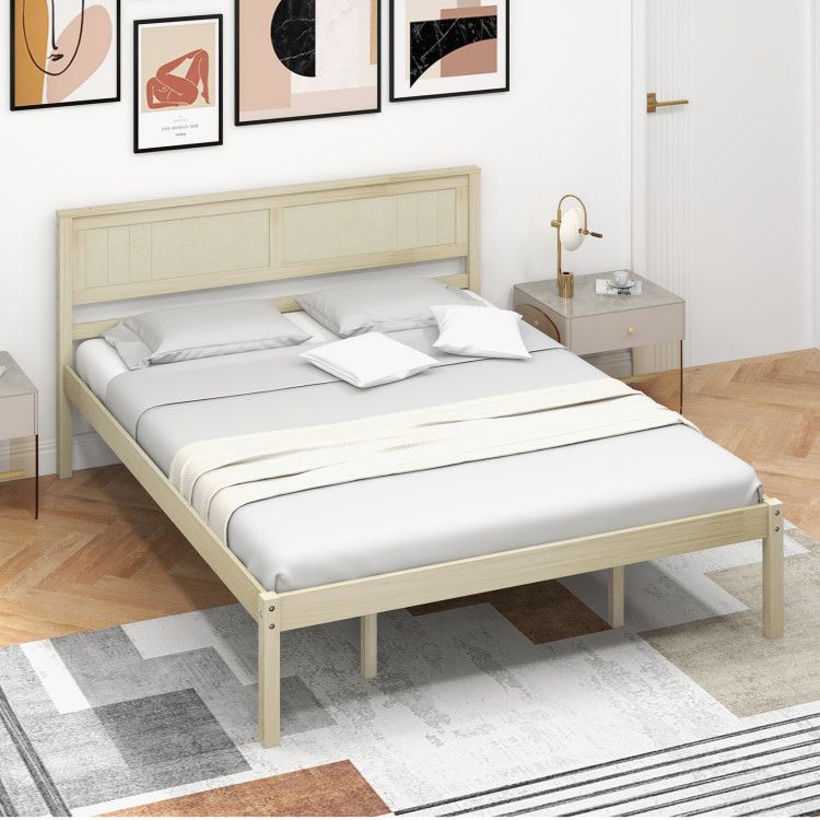 Twin/Full/Queen Size Wooden Bed Frame with Headboard and Slat Support