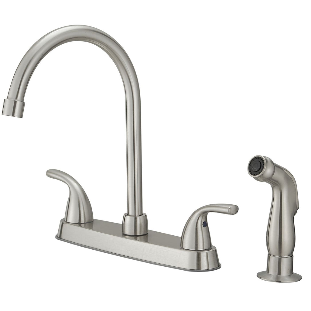 Two-Handle 4 Holes Standard Kitchen Sink Faucet With Side Sprayer In Brushed Nickel
