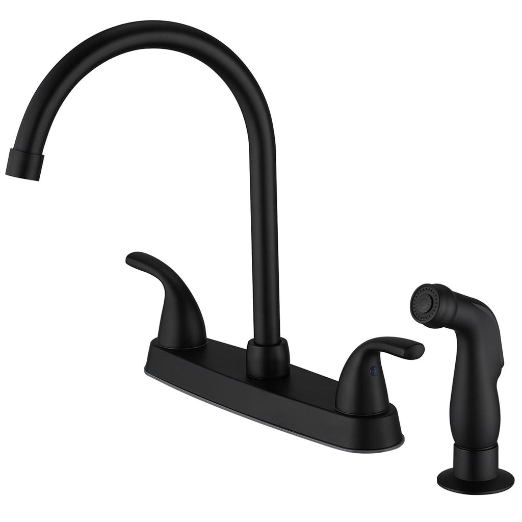 Two-Handle 4 Holes Standard Kitchen Sink Faucet With Side Sprayer In Brushed Nickel