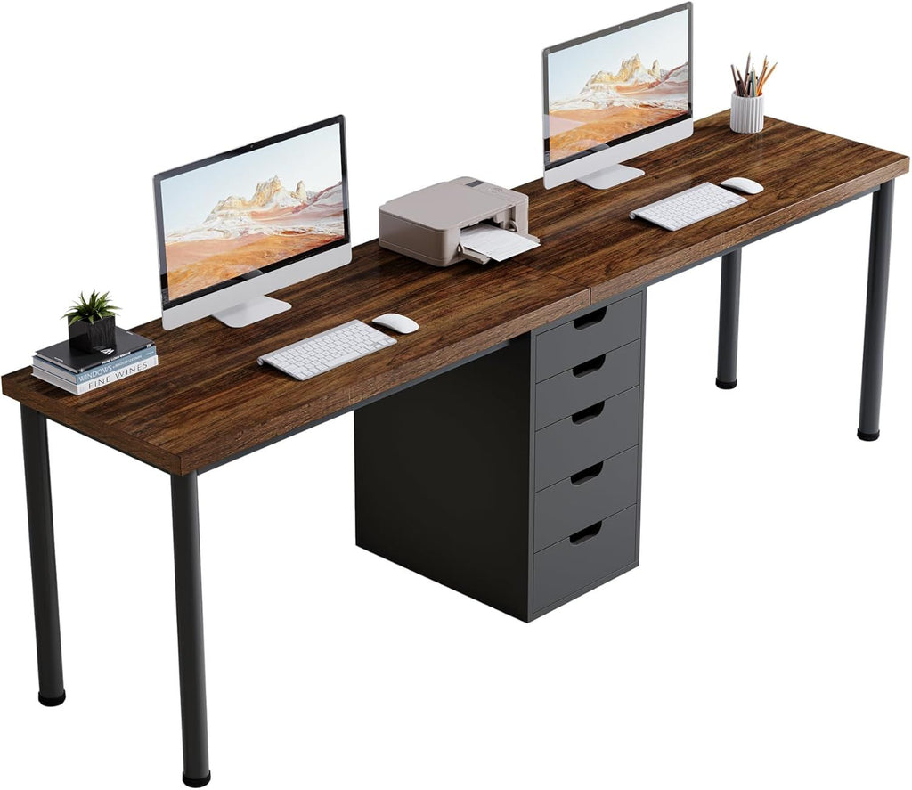 Two Person Computer Desk with 5 Drawers, 78.7 Inches Extra Long Double Office Desk, Modern Simple Double Computer Desk Study Writing Table Workstation