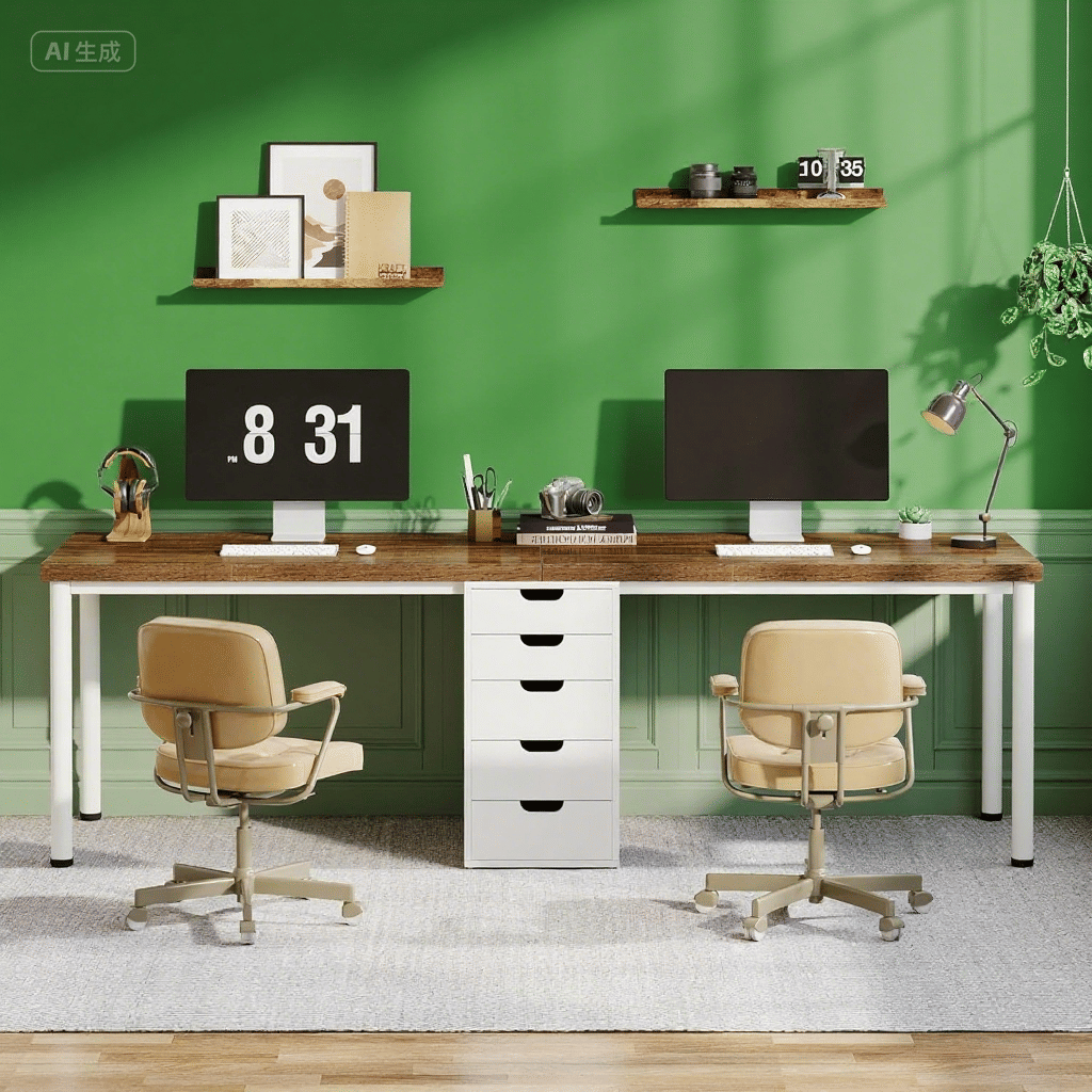 Two Person Computer Desk with 5 Drawers, 78.7 Inches Extra Long Double Office Desk, Modern Simple Double Computer Desk Study Writing Table Workstation