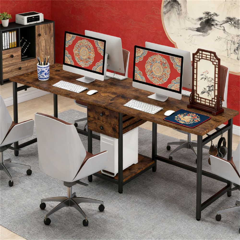 Two person office desk, computer desk, writing desk with storage space, multifunctional design study desk