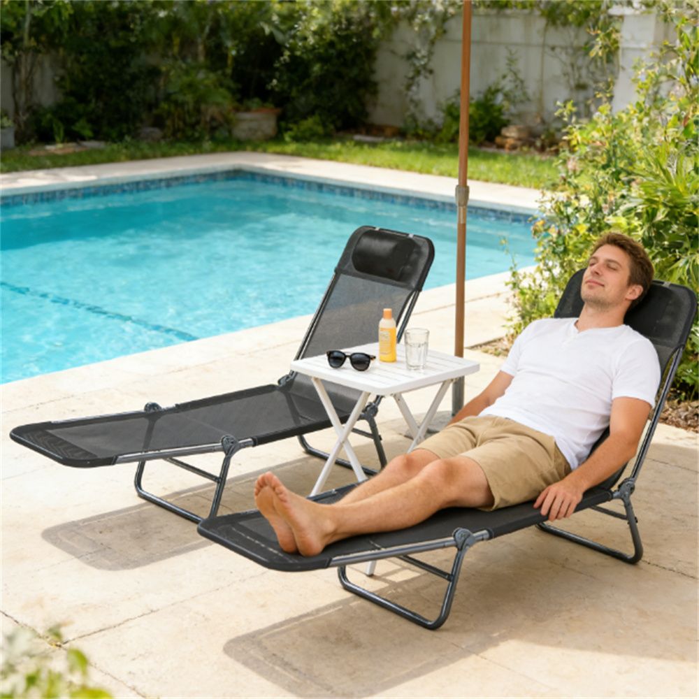 Two piece lounge chair, folding lounge chair, sun chair, courtyard chair, black