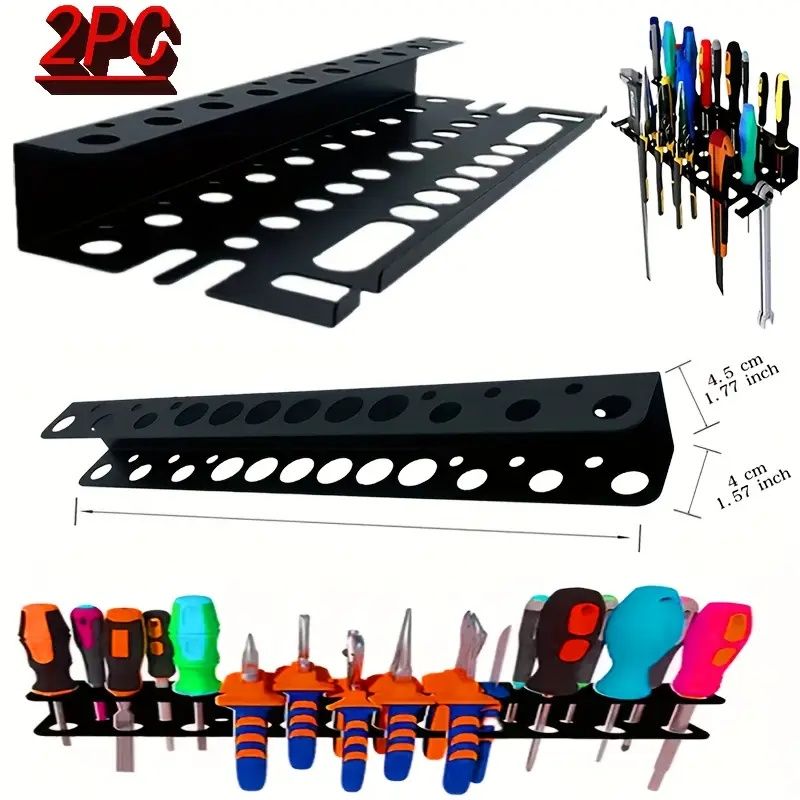 Two Piece Mix & Match Metal Wall Tool Rack (Distribution Mounting Screws) - Portable Hammer/Wrench/Pliers & Screwdriver Storage Rack, Wall Garage Tool Organizer - Workshop & Garage Storage Solution