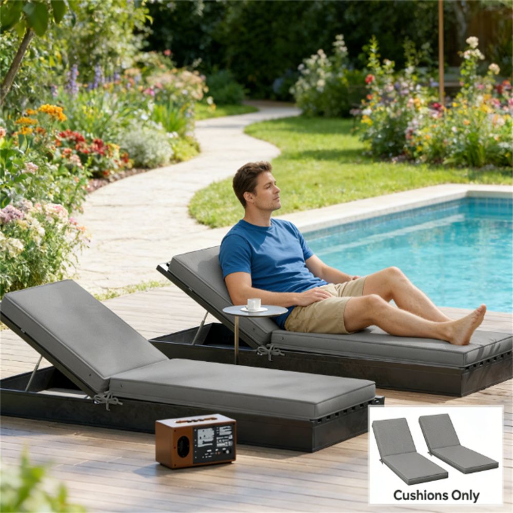 Two piece terrace chair cushion, leisure chair replacement cushion, garden chair cushion, gray (cushion only)