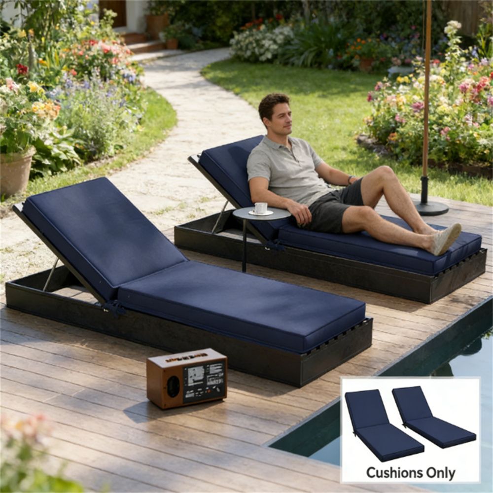 Two piece terrace chair cushion, leisure chair replacement cushion, garden chair cushion, navy blue (cushion only)