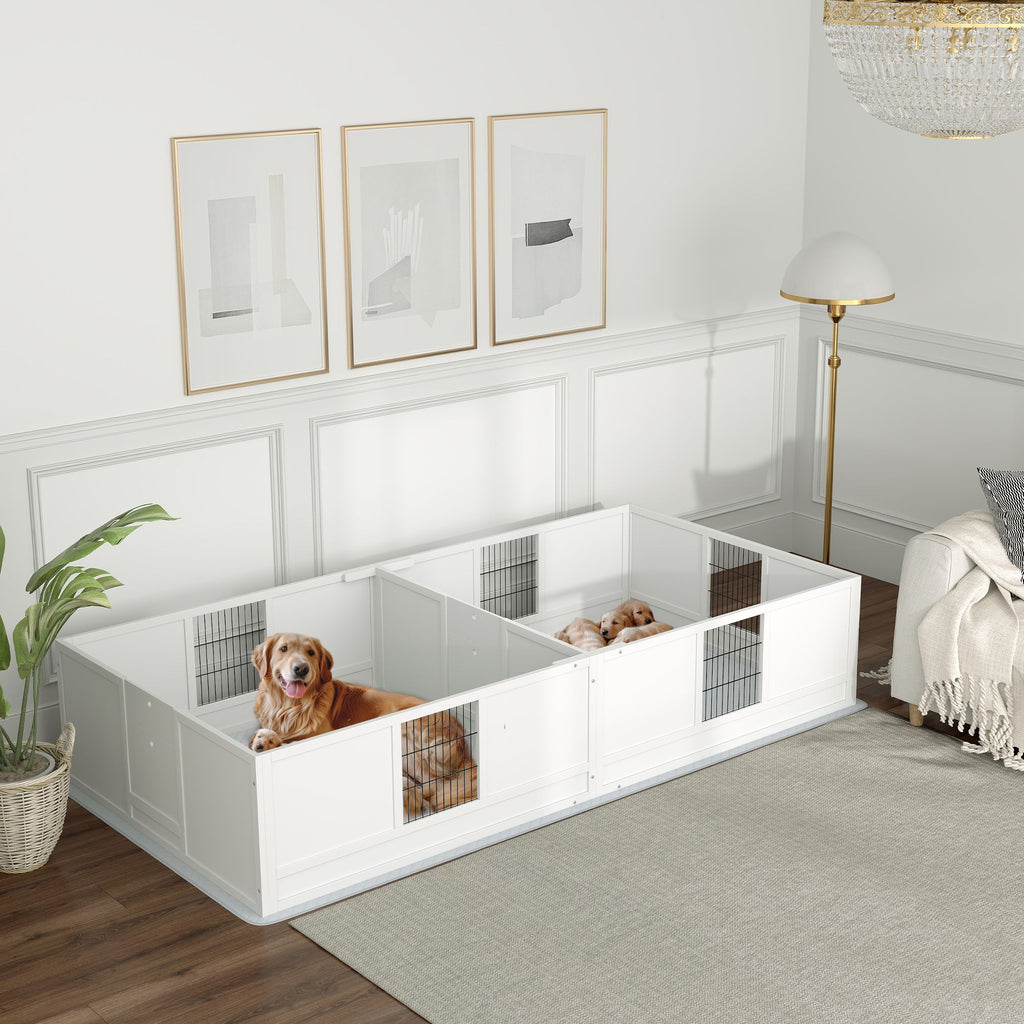Two Rooms Design Dog Whelping Box with Washable Pee Pad, Adjustable Door, for Large Breed Dogs, 96" x 47" x 19"