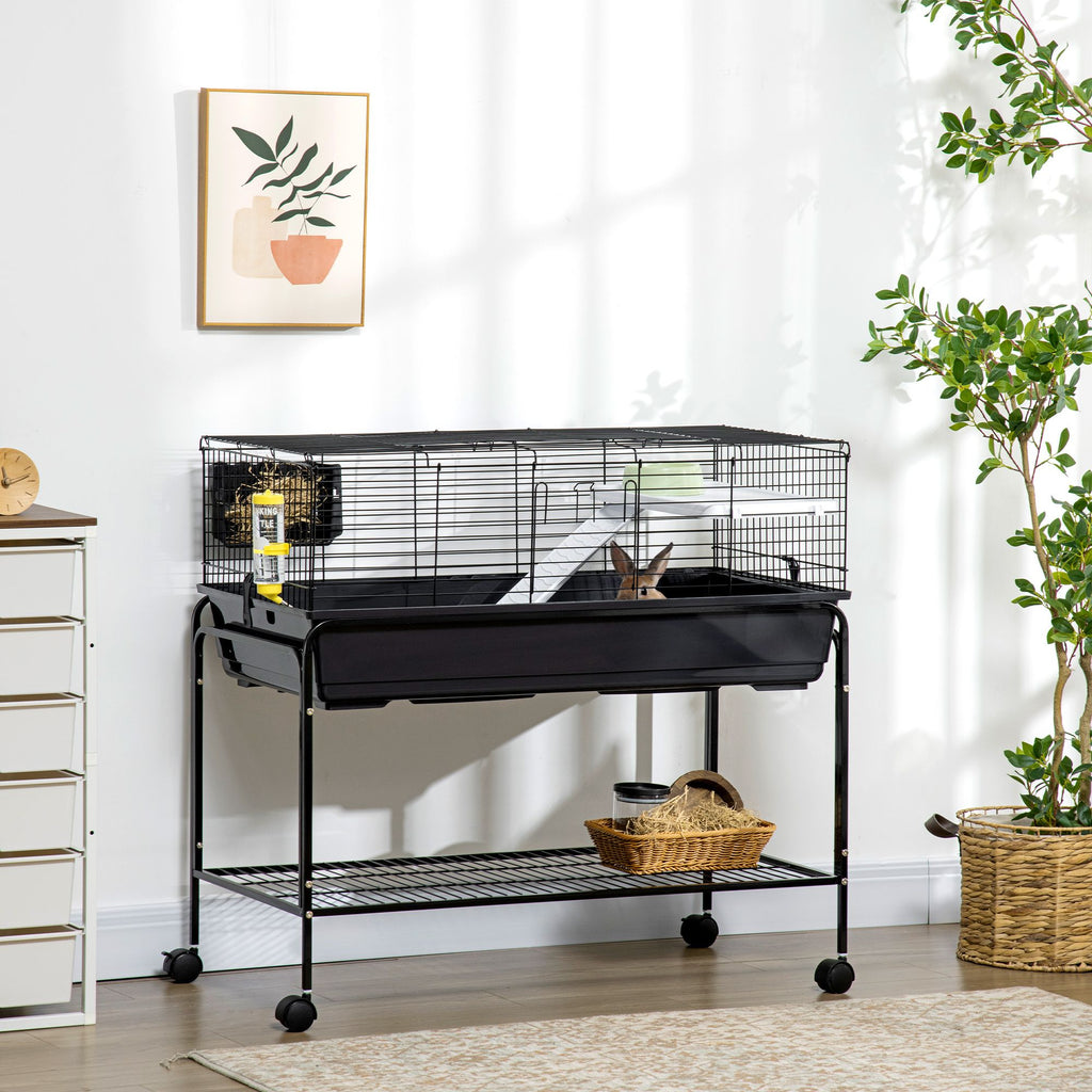 Two-Story Small Animal Cage Removable from Stand, Guinea Pig Cage, Hedgehog Cage, Chinchilla Cage, Ferret, with Shelf & Wheels, Pet Habitat, 39" x 20.5" x 36.5"
