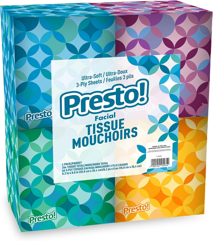 Ultra-Soft 3-Ply Premium Facial Tissues, 264 Count (4 Packs of 66),