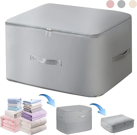 Ultra Space Saving Self Compression Organizer, Heavy Duty Moving Bags, Storage Tote for Space Saving, Self Compression Moving Large Capacity Organizer Bag for Comforters (Grey, XL (54 * 42 * 60CM))