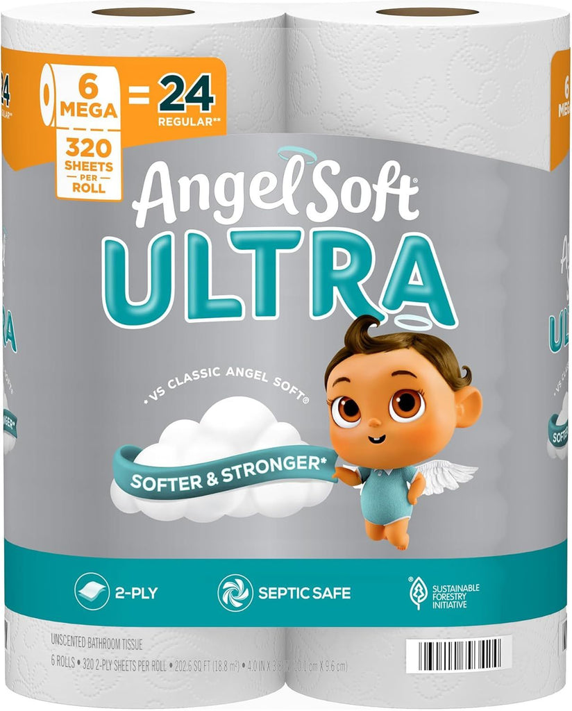 Ultra Toilet Paper, 6 Mega Rolls = 24 Regular Rolls, 2 Ply Toilet Tissue
