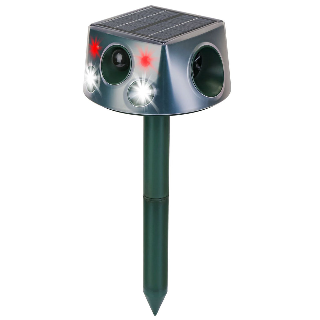 Ultrasonic Solar Animal Repeller Outdoor Mole Snake Squirrel Repellent Waterproof Bird Deer Dog Cat Deterrent with 6 Modes Motion Sensor Vibration Stake for Farm Garden Yard