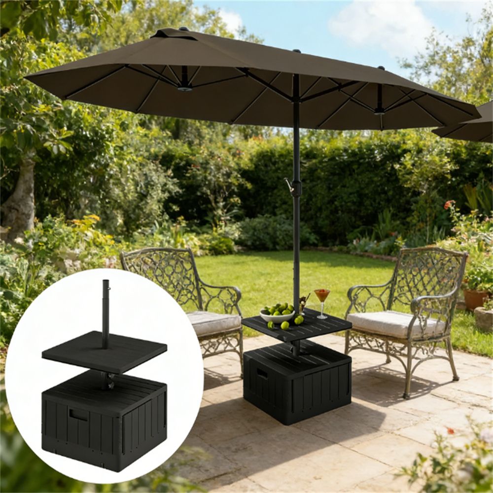 Umbrella base, with coffee table, terrace umbrella stand, courtyard umbrella holder, black (base only)