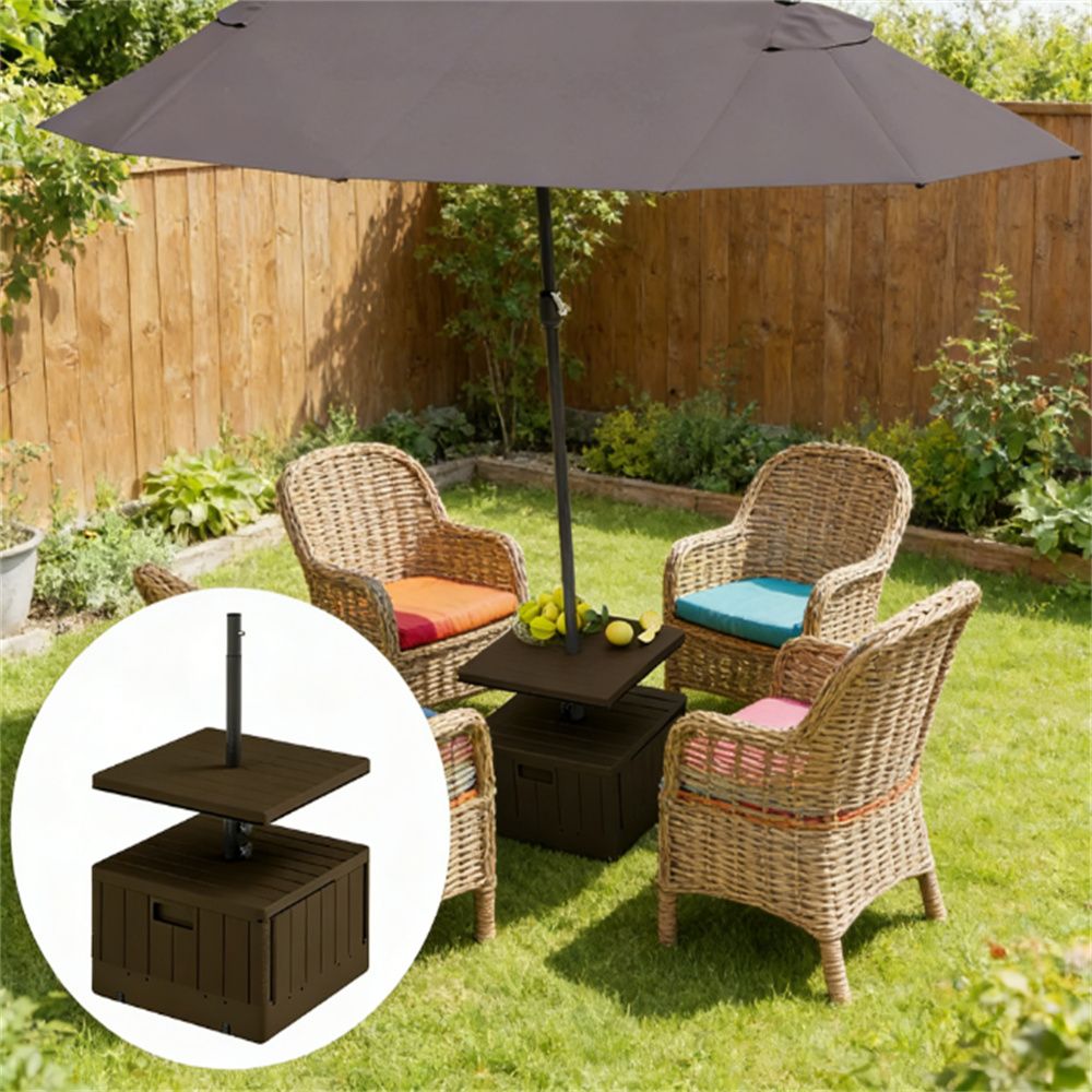 Umbrella base, with coffee table, terrace umbrella stand, courtyard umbrella holder, brown(base only)