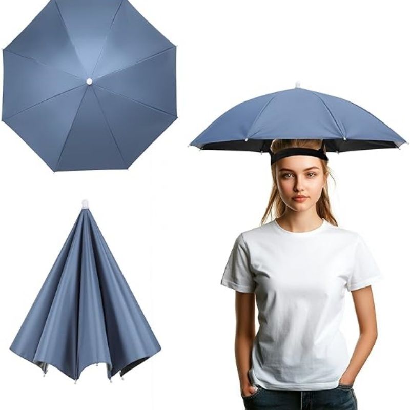 Umbrella Hat, Fishing Hat Hands Free Waterproof Adjustable Sun Rain Cap Hat with Elastic Band Fit for Fishing