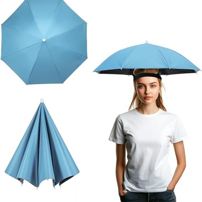 Umbrella Hat, Fishing Hat Hands Free Waterproof Adjustable Sun Rain Cap Hat with Elastic Band Fit for Fishing