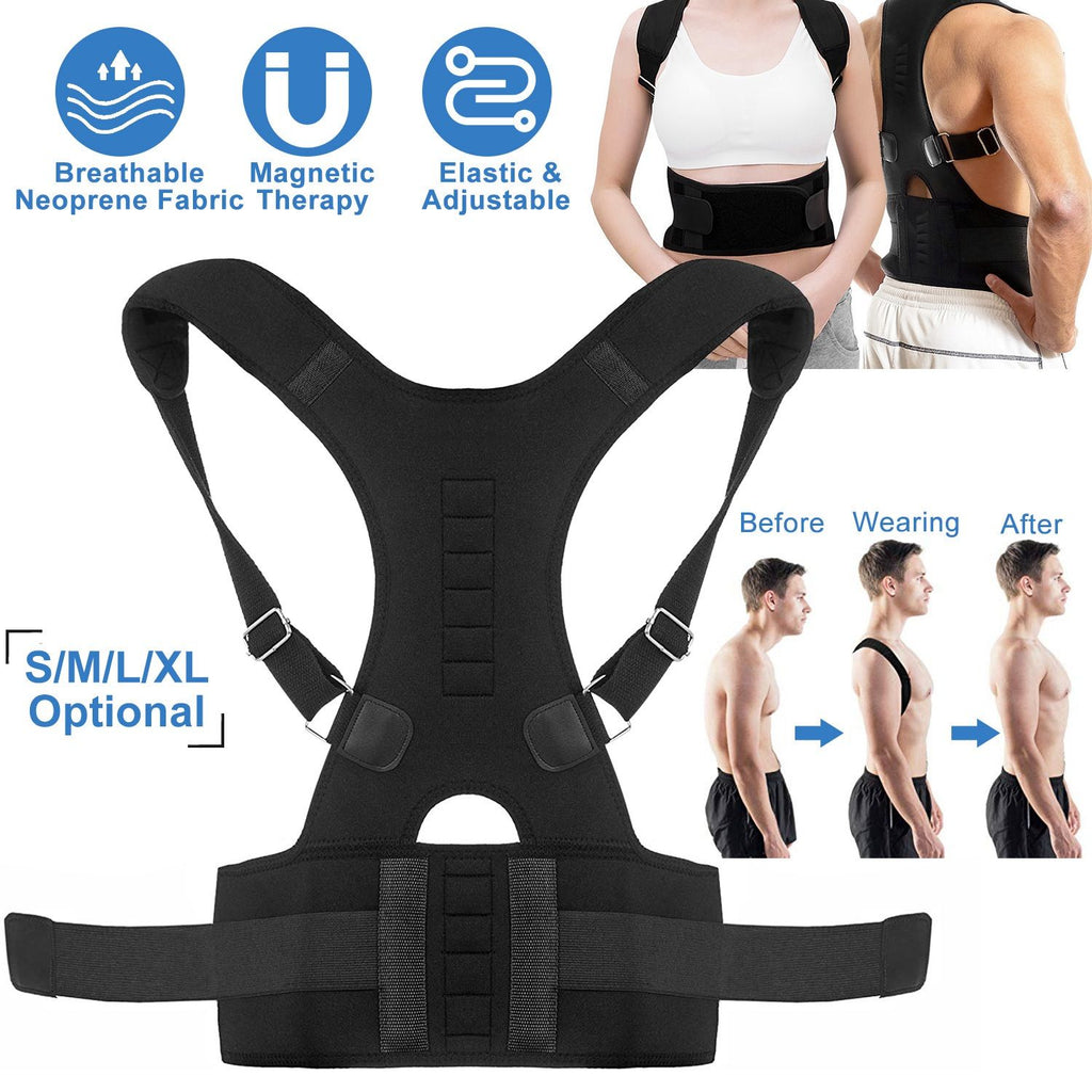 Unisex Posture Corrector Support Magnetic Lumbar Back Posture Support Belt Adjustable Upper Back Braces Clavicle Shoulder Brace Belt Pain Relief Therapy