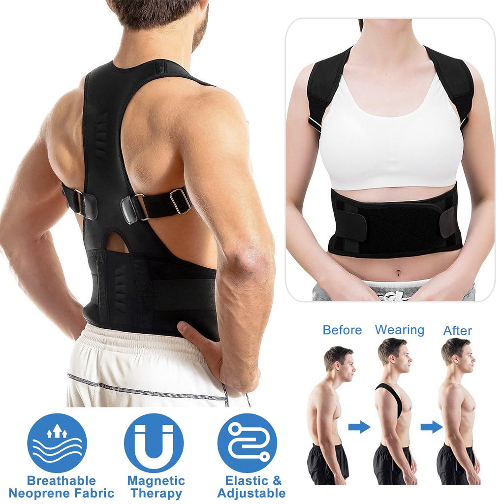 Unisex Posture Corrector Support Magnetic Lumbar Back Posture Support Belt Adjustable Upper Back Braces Clavicle Shoulder Brace Belt Pain Relief Therapy