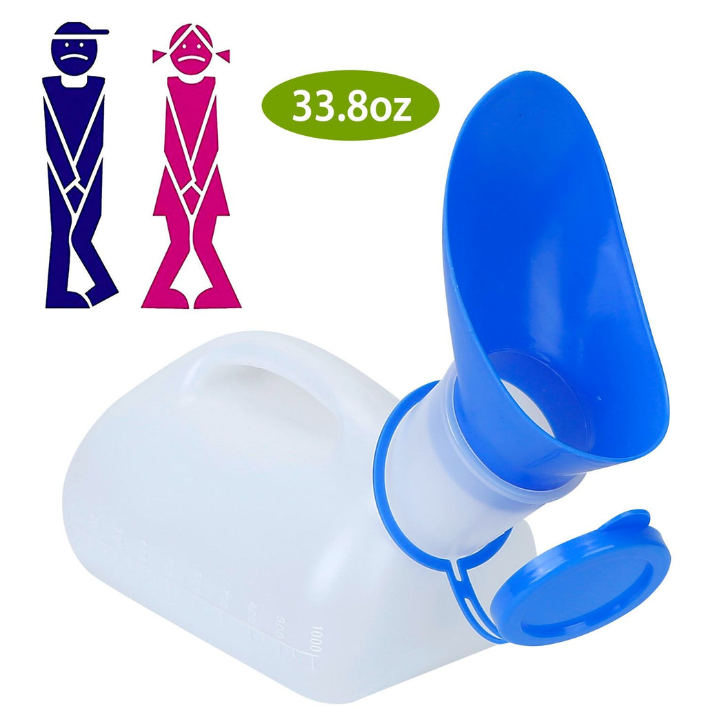 Unisex Potty Urinal Bottle 1000ML/33.8OZ Adult Emergency Urinal Device Portable Male Female Toilet w/ Lid Funnel For Car Camping Travel Hospital Outdoor