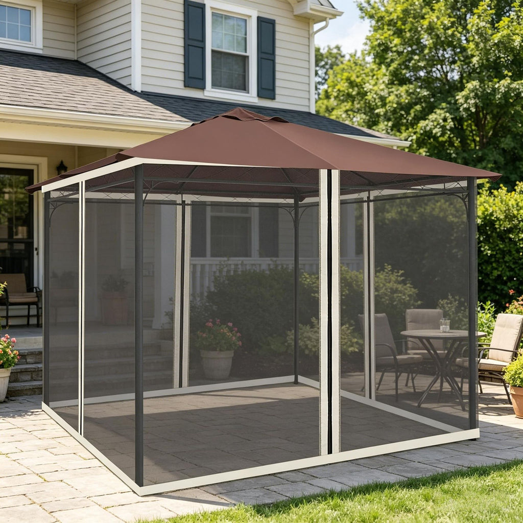 Universal Size Gazebo Sidewall 9.84' X 13.1' with Netting Canopy Tents Zippers Black Rings High-Quality Polyester Washable Black(Sidewall Only)