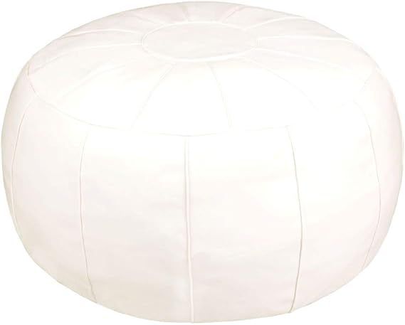 Unstuffed Pouf Foot Stool Round Decorative Leather Ottoman Cushion Storage seat or for Resting Your Feet on, Floor Chair Foot Living Room Bedroom Kids Room and Wedding (White)