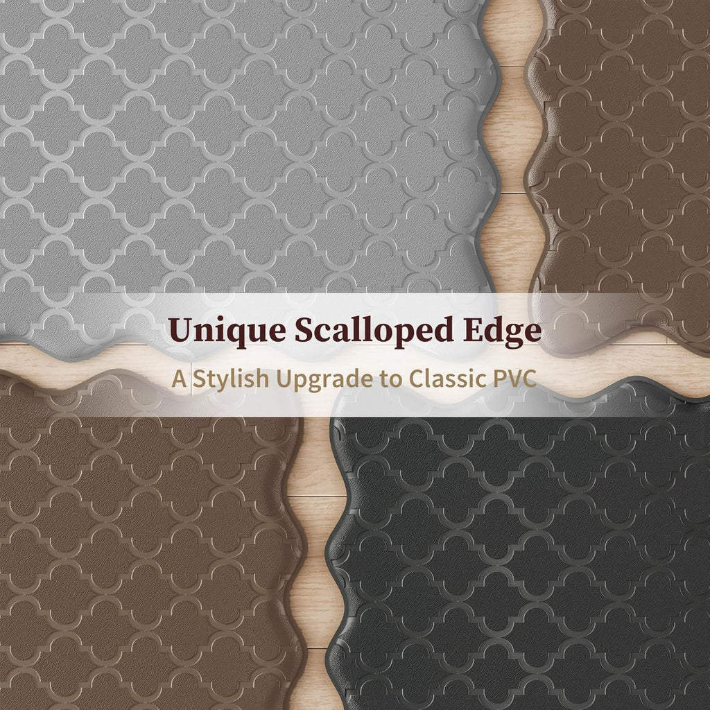 Upgrade Scalloped Embossed Kitchen Mats for Floor 2PCS Cushioned Anti Fatigue Waterproof Foam Kitchen Rugs Non Slip Washable Comfort Standing Mat for Office Sink Laundry, Brown
