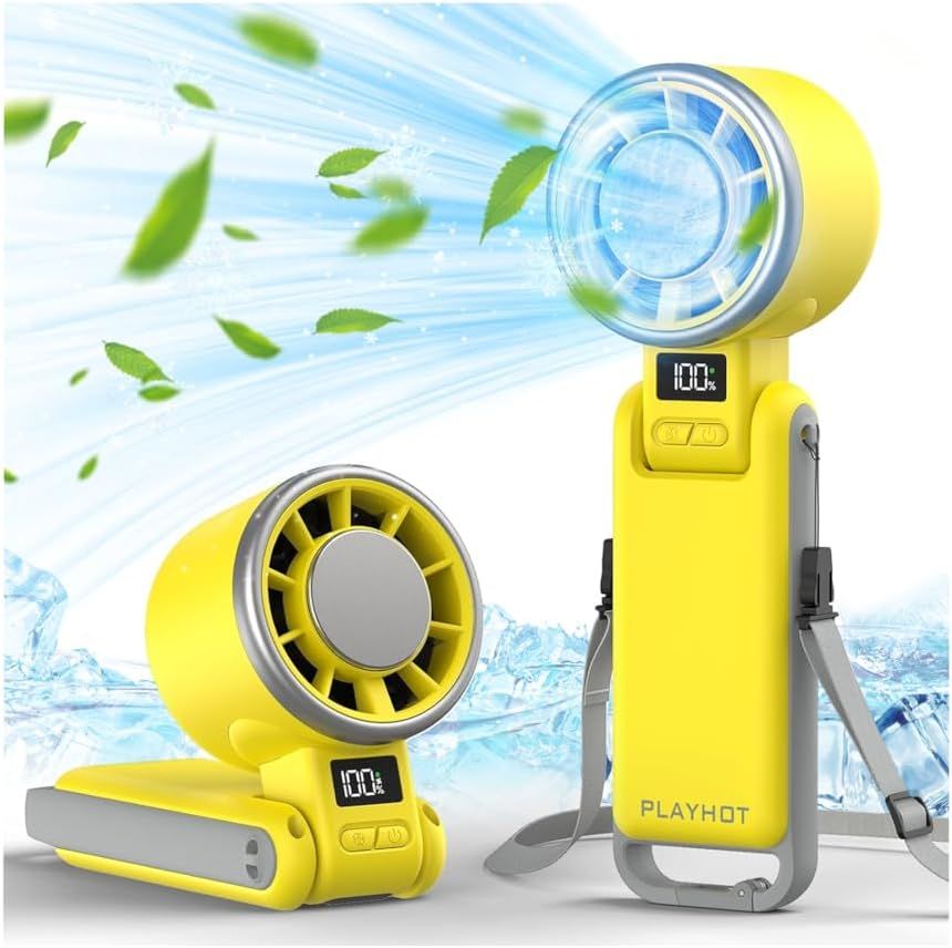 Upgraded Portable Handheld Fan with 60°F Ice Cooling, Up tp 12Hrs Personal Fans Portable Rechargeable, 5 Speed 25550RPM Powerful Portables Fan Handheld, Hand/Neck/Desk Fan 3 IN 1