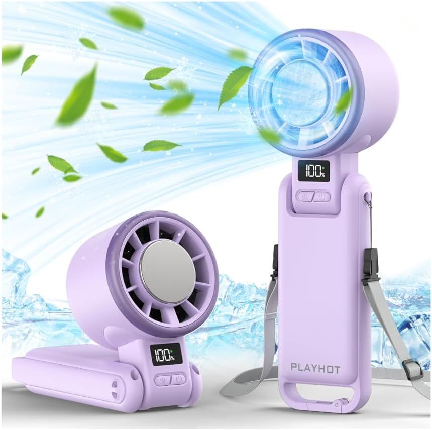 Upgraded Portable Handheld Fan with 60°F Ice Cooling, Up tp 12Hrs Personal Fans Portable Rechargeable, 5 Speed 25550RPM Powerful Portables Fan Handheld, Hand/Neck/Desk Fan 3 IN 1