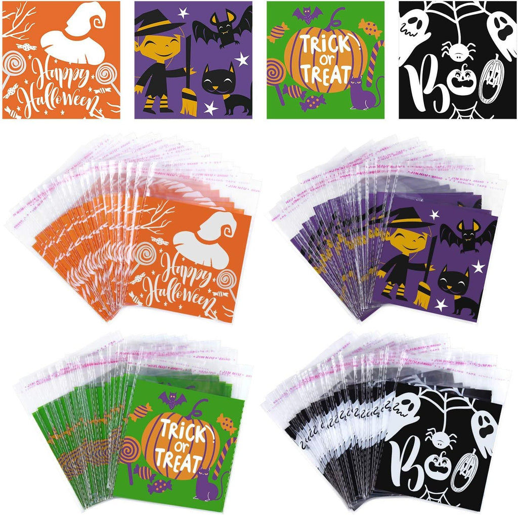 URATOT 200 Pack Halloween Self Adhesive Candy Bags Halloween Trick or Treat Bags Clear Snacks Bags Halloween Party Favors Candy Cookie Bags