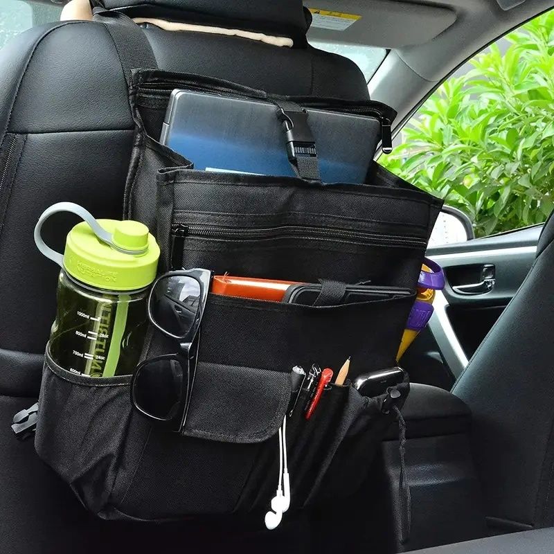 US Quality 2025 Updated Car Front Seat Organizer with Stable Side Straps & Adjustable Shoulder Straps - Multi-Compartment Storage for Tablets, Laptops, Water Bottles, Fashion Glasses - Fit for All Veh