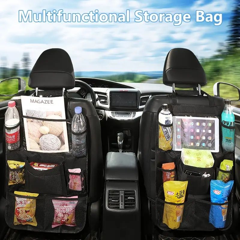 US Quality 2025 Updated Car Front Seat Organizer with Stable Side Straps & Adjustable Shoulder Straps - Multi-Compartment Storage for Tablets, Laptops, Water Bottles, Fashion Glasses - Fit for All Veh